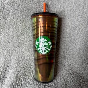 Starbucks Tumbler 24 oz Halloween 2022 Night Stripe‎ Siren Cold Cup Lid Straw